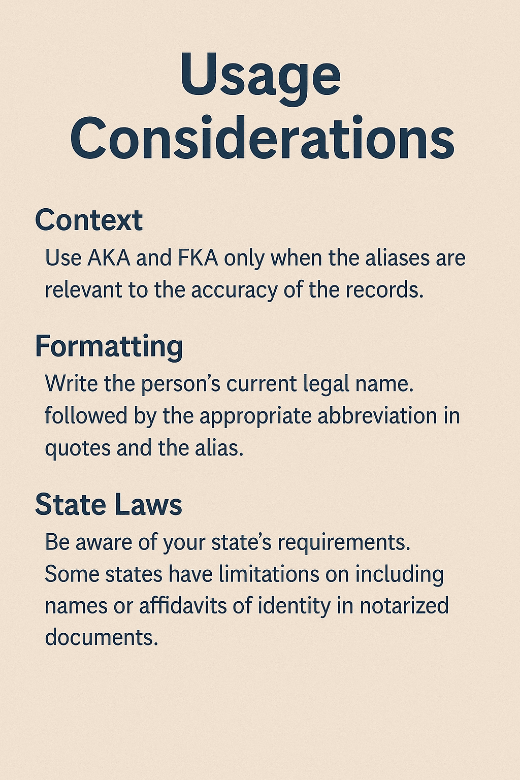 an image showing the usage consideration for FKA and AKA