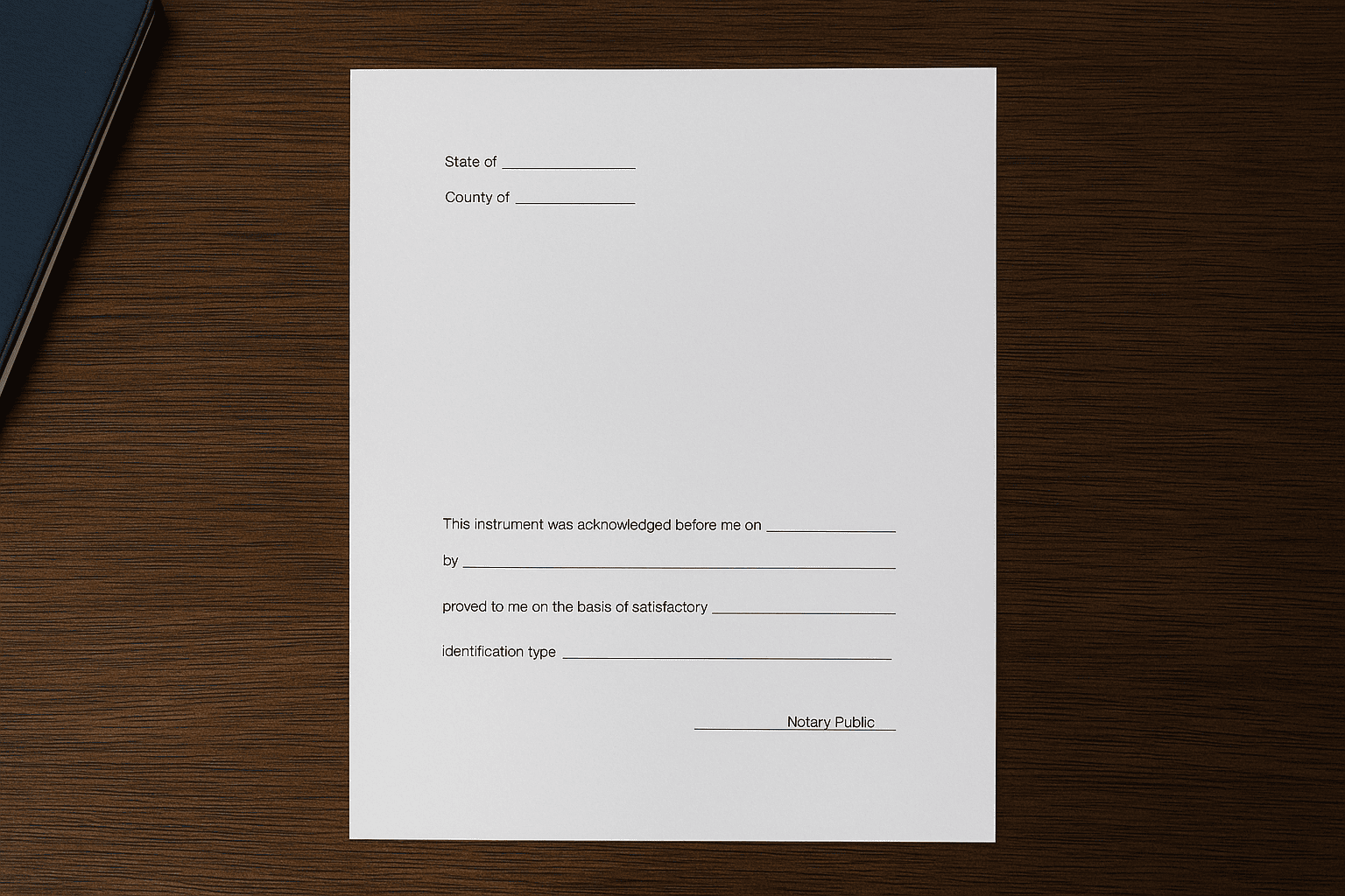 Clean, blank notarial certificate ready for completion