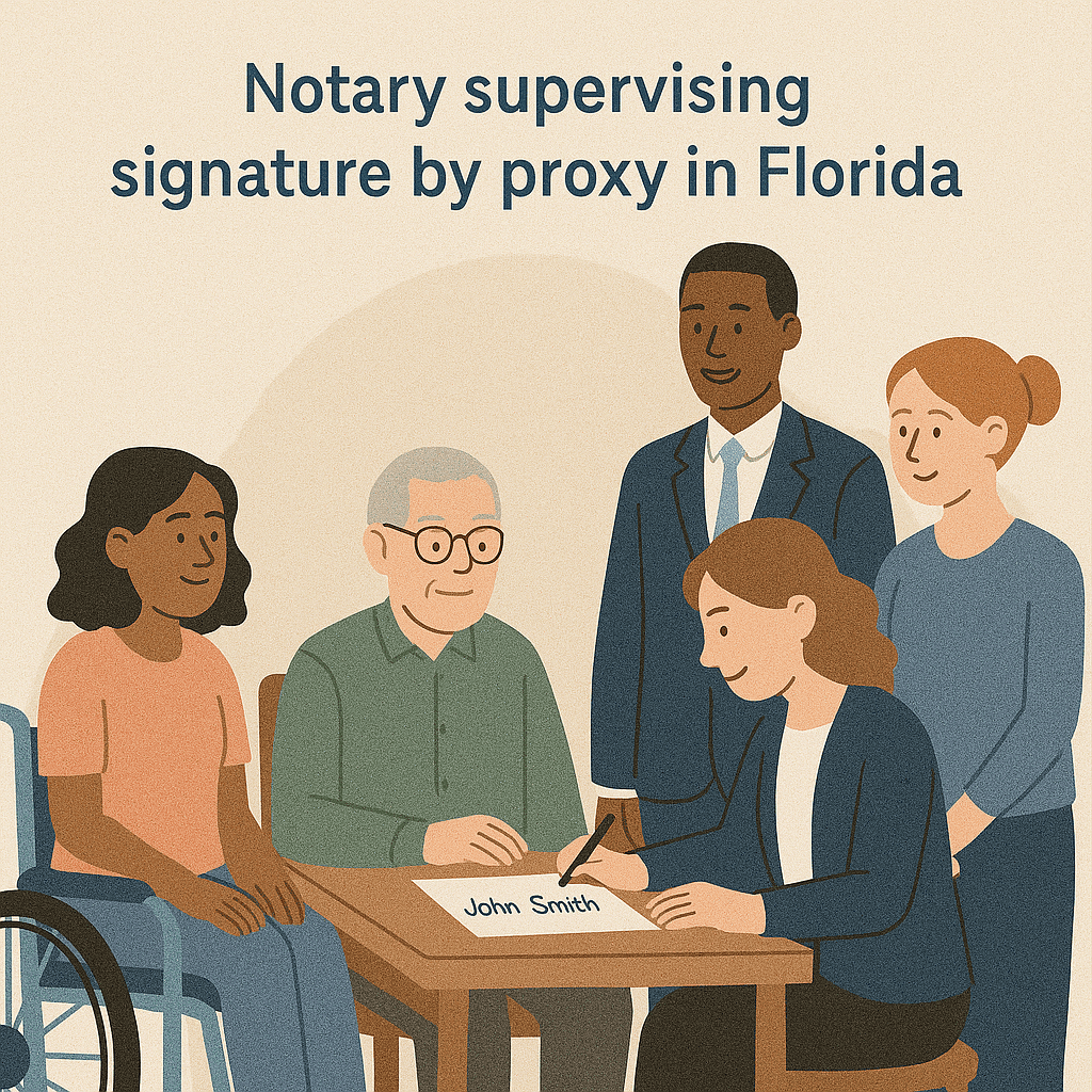 Notary supervising signature by proxy in Florida with witnesses