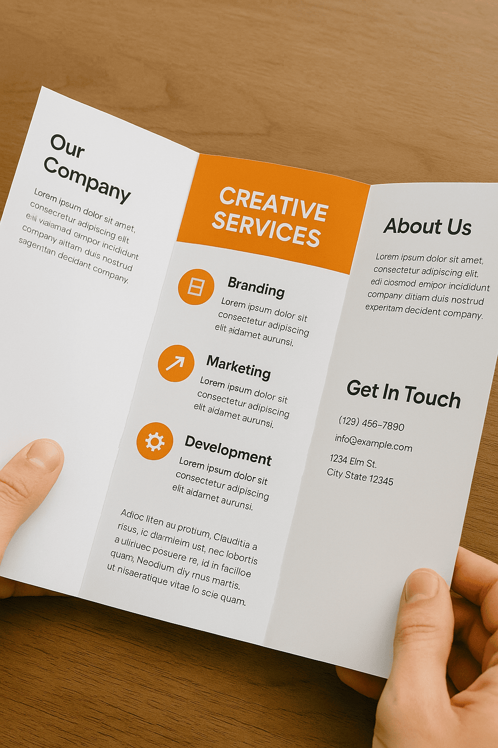 Tri-fold brochure displaying detailed service information with images and clear sections.