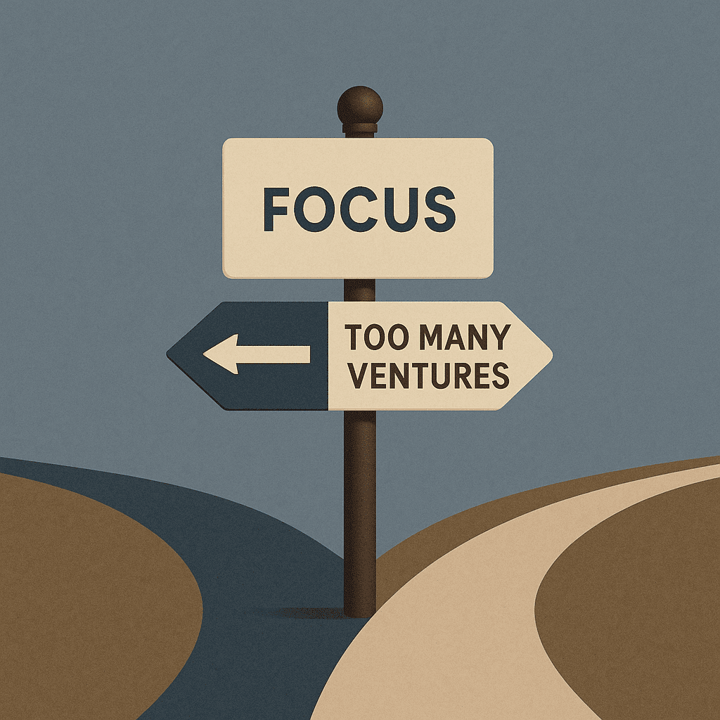 Decision point for business owners choosing between focus and spreading too thin.